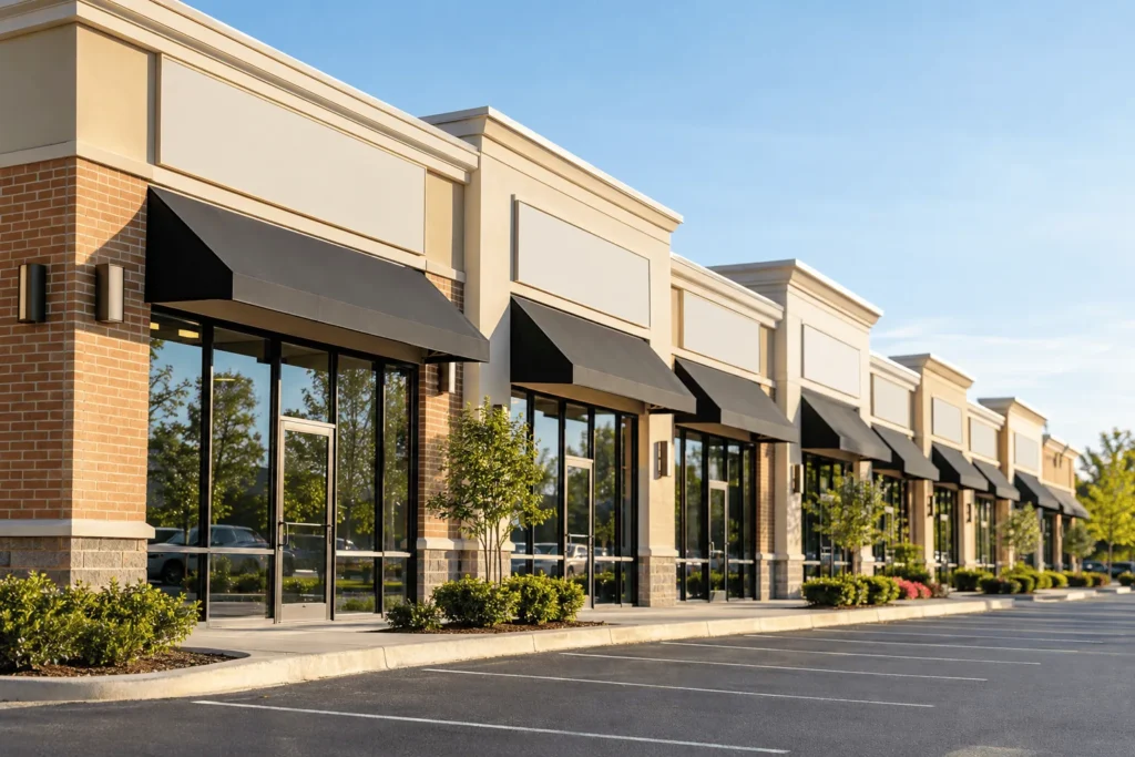 Sunlit Suburban Shopping Plaza Facade